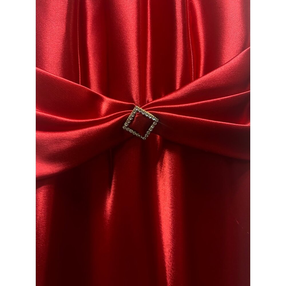 Jessica McClintock Gunne Sax Vintage 90's Red Satin Halter Evening Gown with Rhi - Picture 7 of 9